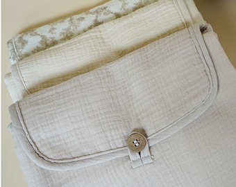 Portable Baby Changing Pad Beige Diaper Mat Travel Essential New Mom Gift Idea Neutral Nursery Muslin Cotton Foldable Design Compact Storage