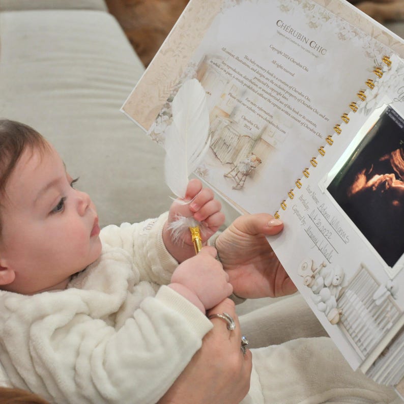 Baby Memory Book Handmade Keepsake Journal Vintage Scrapbook Milestone Tracker First Year Pregnancy Documentation Family Memories Newborn image 10