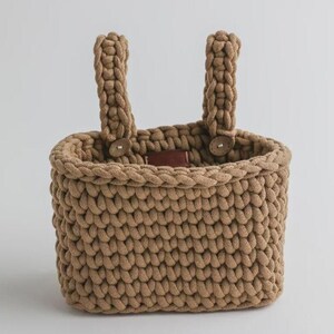 Vintage Inspired Organizer Knit Crib Caddy Handmade Nursery Storage Organic Cotton Basket Baby Diaper Solution Hanging Design Accessory Bedside Essential Holder Textured Yarn Construction Durable Structure Soft Material Quality Baby Shower