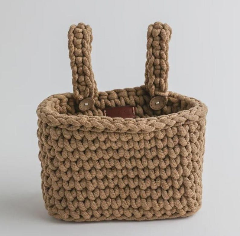 Vintage Inspired Organizer Knit Crib Caddy Handmade Nursery Storage Organic Cotton Basket Baby Diaper Solution Hanging Design Accessory Bedside Essential Holder Textured Yarn Construction Durable Structure Soft Material Quality Baby Shower
