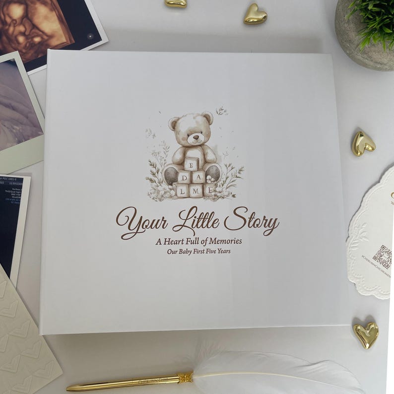 Baby Memory Book Handmade Keepsake Journal Vintage Scrapbook Milestone Tracker First Year Pregnancy Documentation Family Memories Newborn image 9