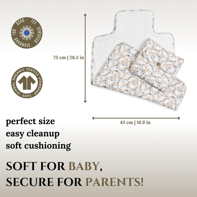 Portable Changing Pad Diaper Mat Baby Changing Station Portable Travel Pad Waterproof Muslin Organic Material Lightweight Design Floral image 8