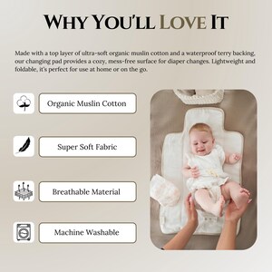Portable Changing Pad Diaper Mat Baby Changing Station Portable Travel Pad Waterproof Muslin Organic Material Lightweight Design Floral image 6