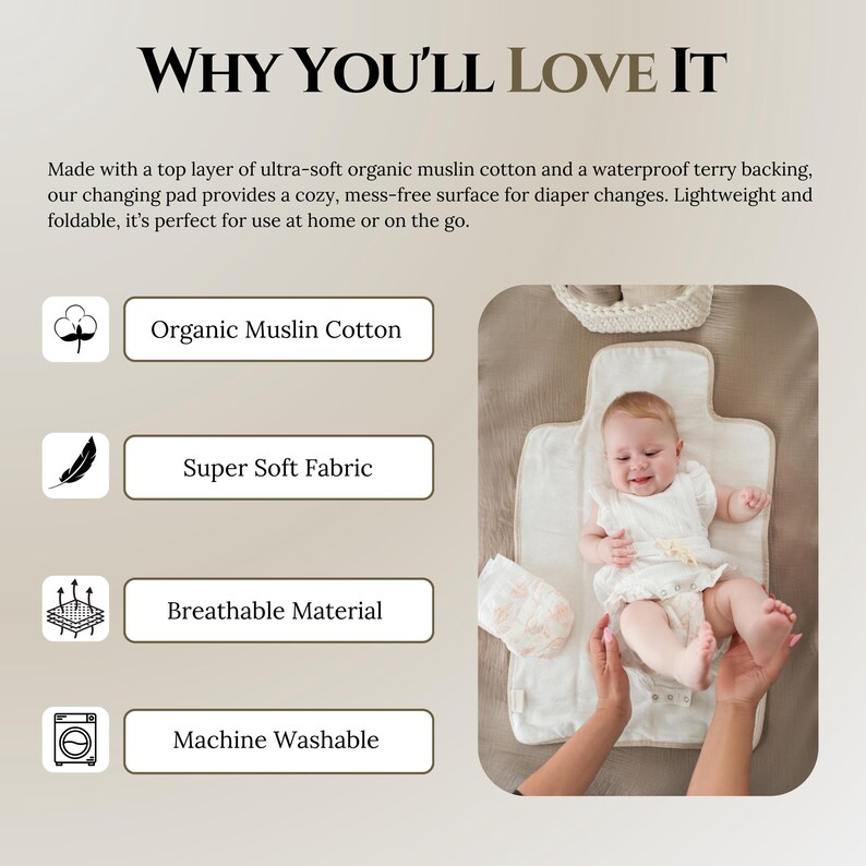 Portable Changing Pad Diaper Mat Baby Changing Station Portable Travel Pad Waterproof Muslin Organic Material Lightweight Design Floral image 6