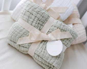 Bio Musselin Swaddle Decke wickeln Neugeborene Baby Krankenhaus Essential Nursery Decor Sage Grün Baumwolle Stoff Atmungsaktiv Komfort Säugling Schlaf