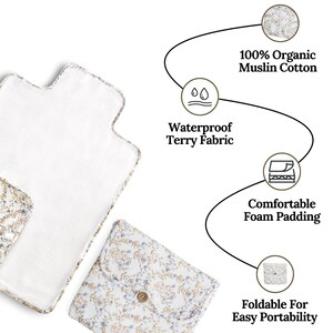 Portable Changing Pad Diaper Mat Baby Changing Station Portable Travel Pad Waterproof Muslin Organic Material Lightweight Design Floral image 9