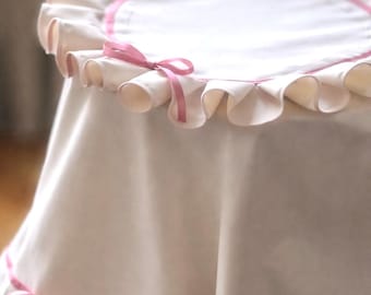 Ruffled Placemats and Tablecloth Set | Pastel Bow Party Decor, Cotton Linen