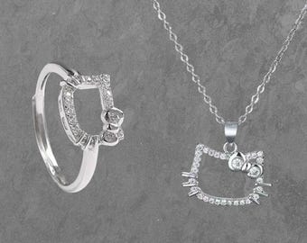 Collana e anello Hello Kitty / Sanrio, Hellokitty, Kuromi, Gioielli, Carino, Acciaio inossidabile, Catena, Regalo per lei, Coppia, Abbinamento, Amore, Arte