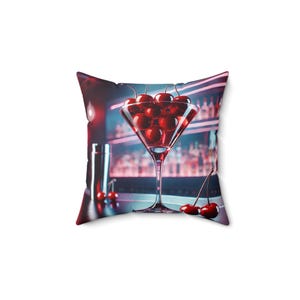 Almofada de copo de Martini, decoração de boate com código de cereja, almofada quadrada, acento de bar lounge, presente para coquetel