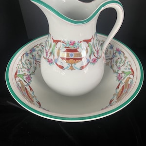 Minton Large Adams Style Pitcher and Basin Bowl Antique 1873 Production