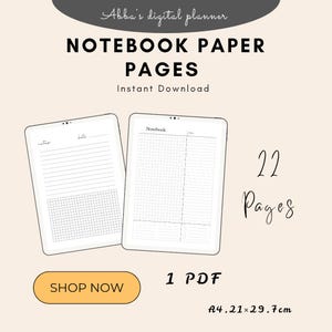Printable Notebook Paper PDF, Lined Paper Download, Writing Paper, School Supplies, Digital Pages, Instant Download