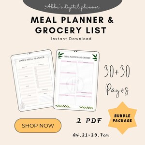 Meal Planner and Groceries Organizer, Weekly Meal Planner, Grocery List Notepad, Kitchen Planner, Meal Prep, Meal Tracking