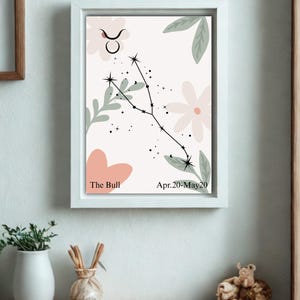 Póster del Zodíaco para Niños – Signo Tauro en PDF – Arte Mural Astrológico Imprimible – Decoración para la Habitación Infantil o el Aula – Descarga Instantánea