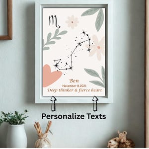 Póster editable con el nombre de Escorpio – Signo del zodiaco personalizado en PDF – Arte mural personalizado para bebé – Descarga instantánea