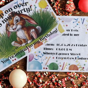 Bunny Style Birthday Invitation Cards for Kids – Print as PDF – Instant Download - Adobe Recommended
