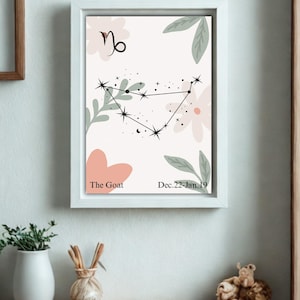 Póster del Zodíaco para Niños – Signo Capricornio en PDF – Arte Mural Astrológico Imprimible – Decoración para la Habitación Infantil o el Aula – Descarga Instantánea