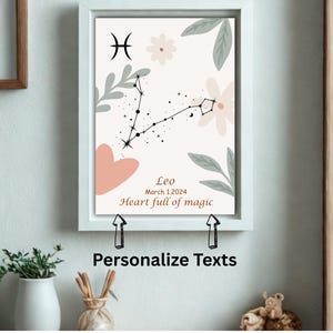 Póster editable con el nombre de Piscis – Signo del zodiaco personalizado en PDF – Arte mural personalizado para bebé – Descarga instantánea