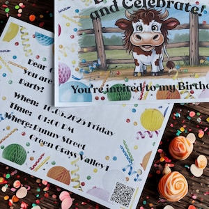 Cow Style Birthday Invitation Cards for Kids – Print as PDF – Instant Download - Adobe Recommended