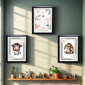 Tríptico editable con el nombre de Aries – PDF personalizado de 3 piezas con el signo del zodiaco – Arte mural personalizado para bebé – Descarga instantánea