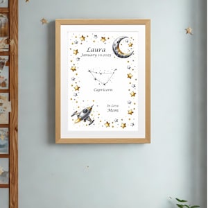 Póster editable con el nombre de Capricornio – Signo del zodiaco personalizado en PDF – Arte mural personalizado para bebé – Descarga instantánea