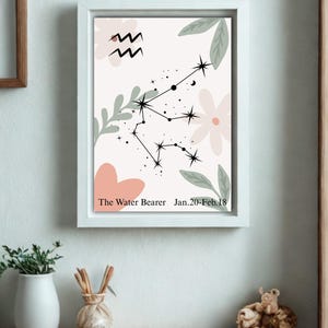 Póster del Zodíaco para Niños – Signo Acuario en PDF – Arte Mural Astrológico Imprimible – Decoración para la Habitación Infantil o el Aula – Descarga Instantánea