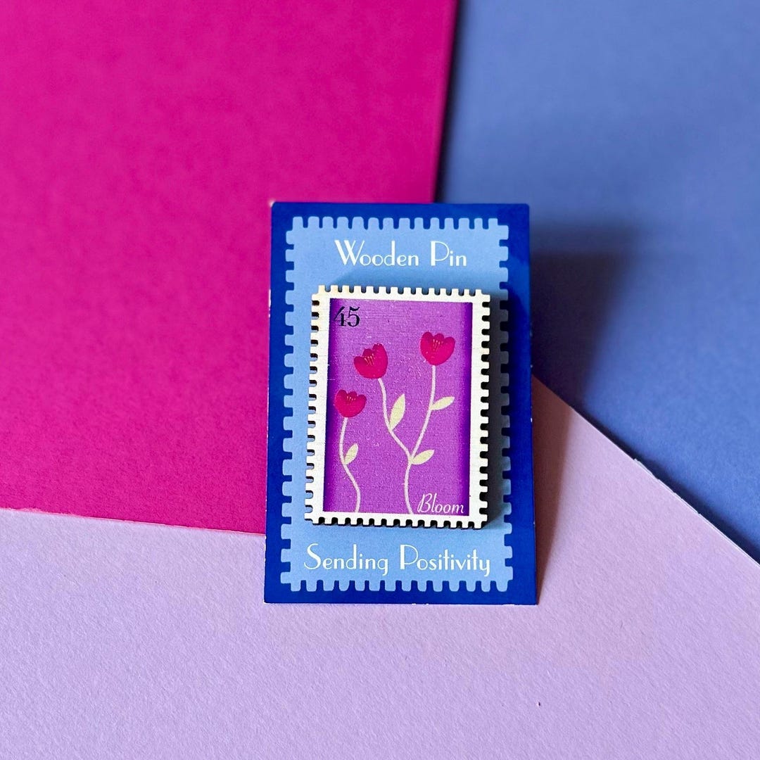 Bloom Wooden Stamp Pin: Lilac Floral FSC Wood - Etsy