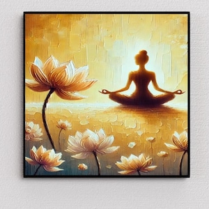 Golden Lotus Meditation Art | Spiritual Yoga Printable Decor | Divine Feminine Digital Download | Inner Peace Wall Poster