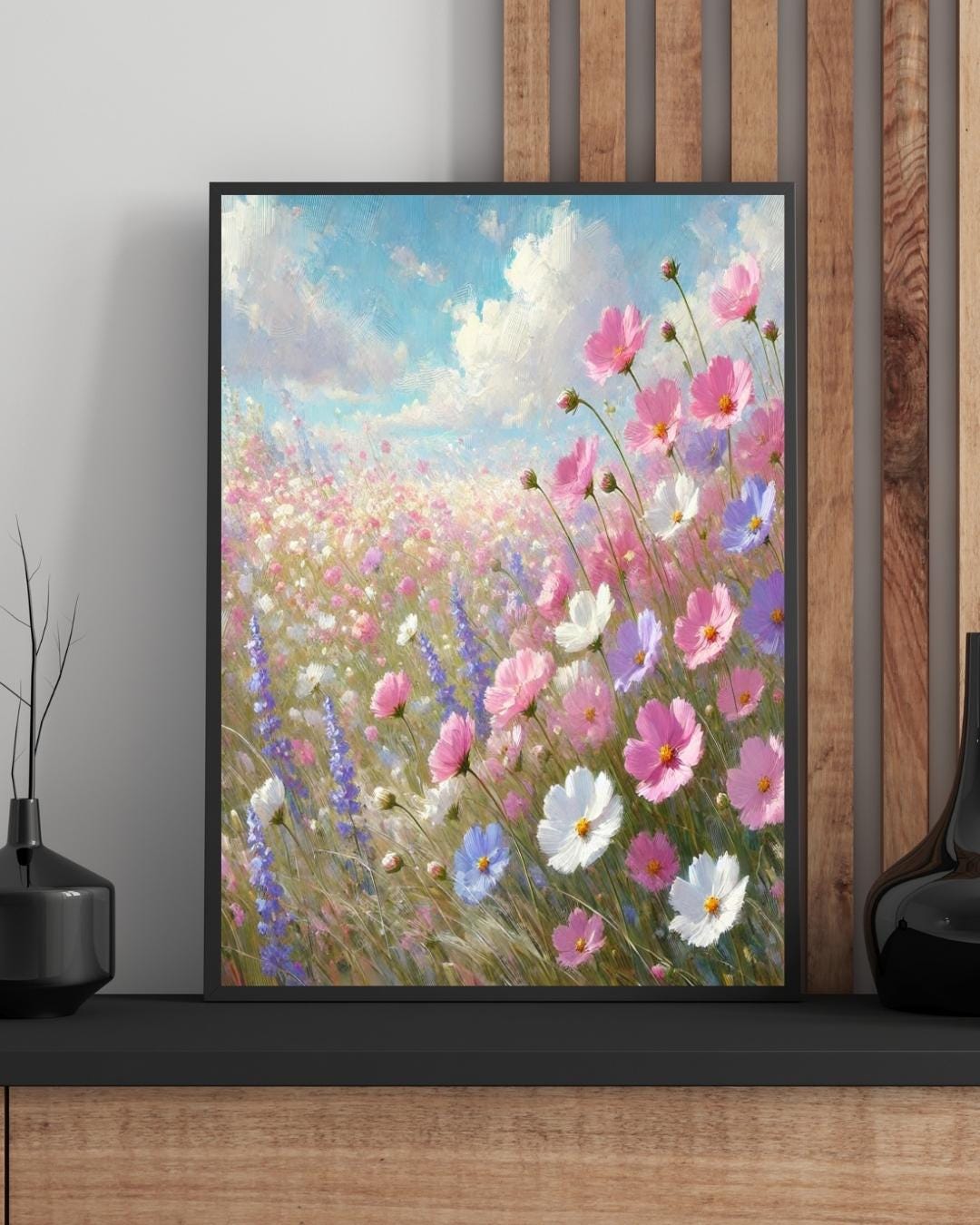 Pastel Wildflower Field Wall Art | Floral Oil Painting Print | Pink ...