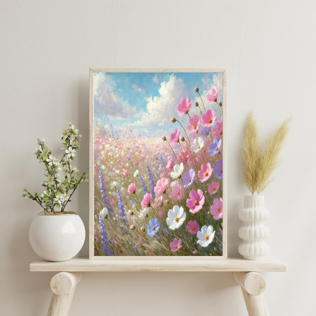 Pastel Wildflower Field Wall Art | Floral Oil Painting Print | Pink ...