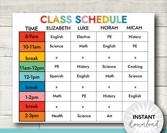Distance Learning Schedule Template, Homeschool Schedule, Daily Schedule Checklist, Student Calendar Planner, Instant Download, Editable