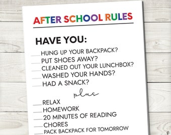 Editable After School Rules Printable