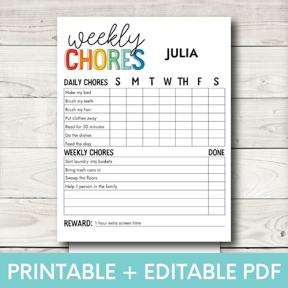 Chore Chart for Kids Kids Chores Kids Chore Chart