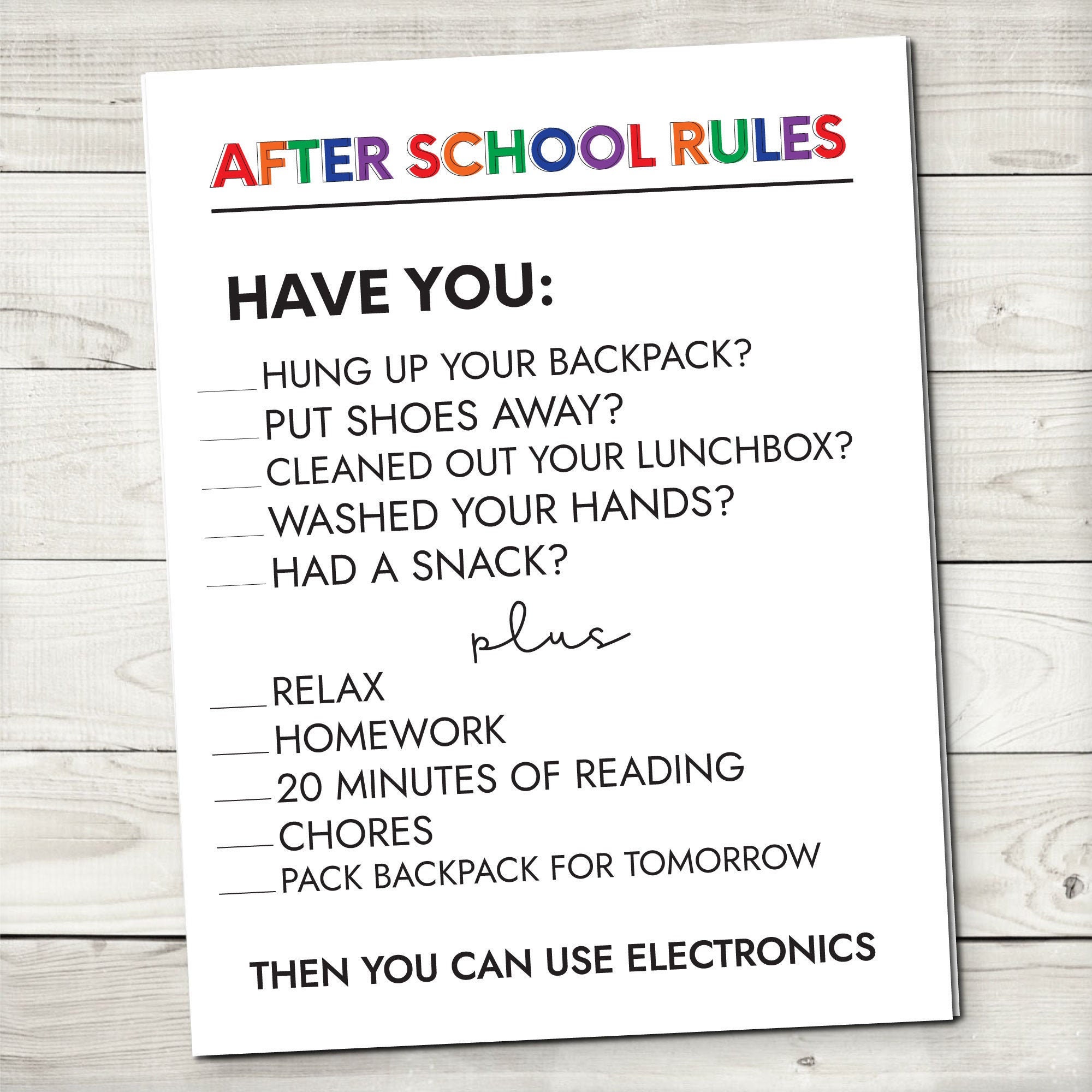 Editable After School Rules Printable Etsy Ireland