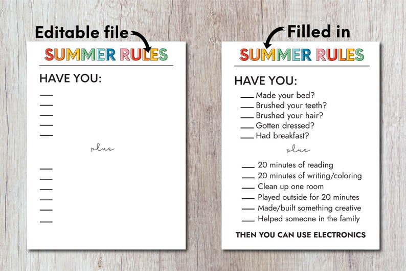 Editable Summer Rules Printable Etsy