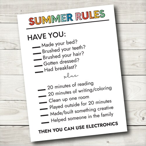 Editable Summer Rules Printable