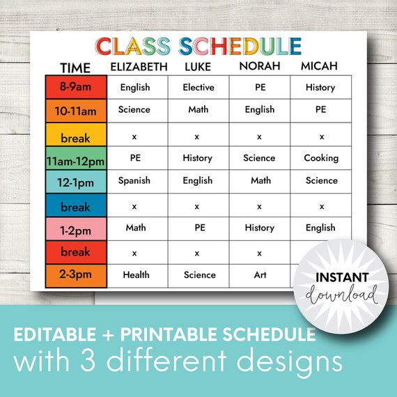 Distance Learning Schedule Template, Homeschool Schedule, Daily Schedule Checklist, Student Calendar Planner, Instant Download, Editable - Etsy