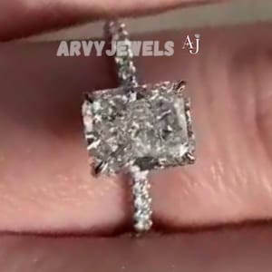 Radiant Moissanite Engagement Ring, 14K Solid Gold Pave Set Ring, Promise Ring with 1.50CT Radiant Cut Center Stone, Lovely Gift For Bride.