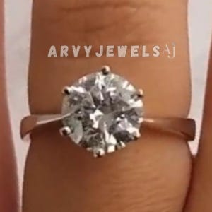 Round Solitaire Moissanite Engagement Ring, Classic Dainty Round Cut Comfort Fit Wedding Ring, 6-Prong Anniversary Ring, Minimalist Jewelry.
