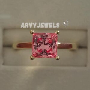 Pink Princess Cut Engagement Ring, 2.00Ct Pink Princess Cut Cathedral Shank Bridal Wedding Ring, Anniversary Promise Ring, Pink Stone Ring.