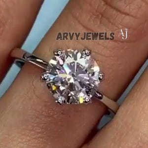 2.00Ct Brilliant Round Cut Moissanite Engagement Ring, Classic 6-Prong Round Wedding Ring, Sterling Silver Round Solitaire Anniversary Ring.