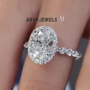 2.5Ct Halo Oval Cut Moissanite Engagement Rings, 14k Solid Gold Wedding Ring For Bridal, Pave Setting Anniversary Ring, Perfect Gift For Her