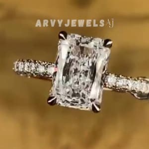 Radiant Cut 4.00Ct Moissanite Engagement Ring, Hidden Halo Wedding Ring, Three Row Pave Set Promise Ring, Anniversary Gift Ring For Women.