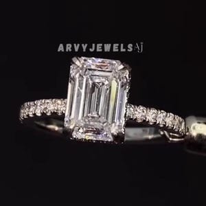 Emerald Cut 1.50Ct Moissanite Engagement Ring, Hidden Halo Half Eternity Pave Accents Wedding Ring, Gift for Her, Promise Ring for Women.