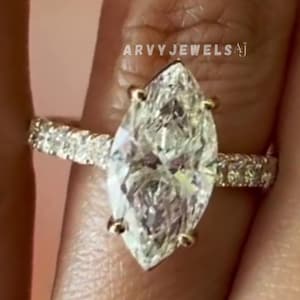 Marquise Cut Moissanite Engagement Ring, Pave Setting Wedding Ring, 4-Prong Unique Cathedral Set Anniversary Gift For Wife, Proposal Ring.