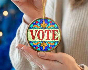 Vote Stained Glass Style Christmas Ornament Custom Political Gift Holiday Ceramic Keepsake Tree Decoration