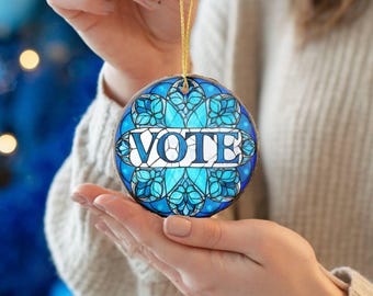 Vote Stained Glass Style Christmas Ornament Custom Political Gift Holiday Ceramic Keepsake Tree Decoration