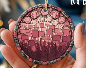 Pink Protest Keepsake Ornament Stained Glass Style Christmas Custom Political Gift Holiday Ceramic Tree Decoration