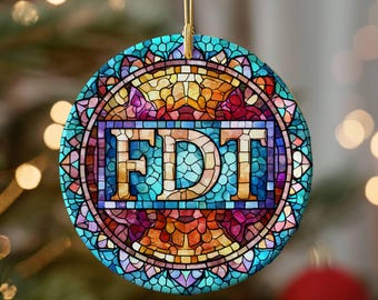 FDT Stained Glass Style Christmas Ornament Political Gift Holiday Ceramic Tree Decoration Liberal Progressive Leftist Anti Trump