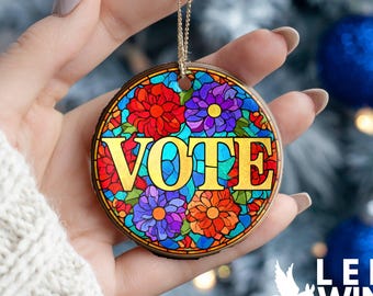 Vote Stained Glass Style Christmas Ornament Custom Political Gift Holiday Ceramic Keepsake Tree Decoration