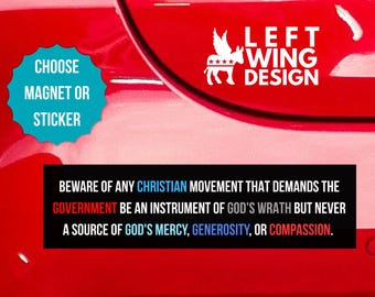 Beware of Any Christian Movement Bumper Sticker Magnet Liberal Democrat Political Progressive Anti Trump Government God's Wrath Religion